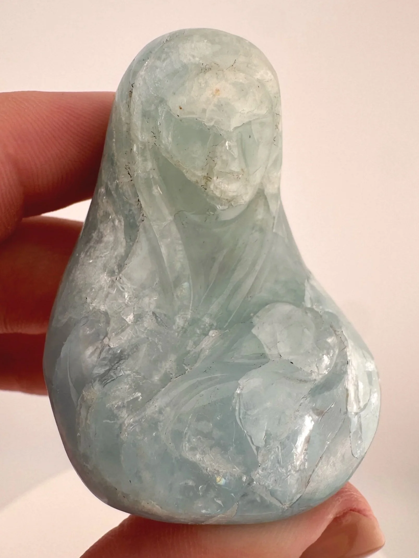 Leandro de Souza Aquamarine Mother Mary holding Baby Jesus Palm