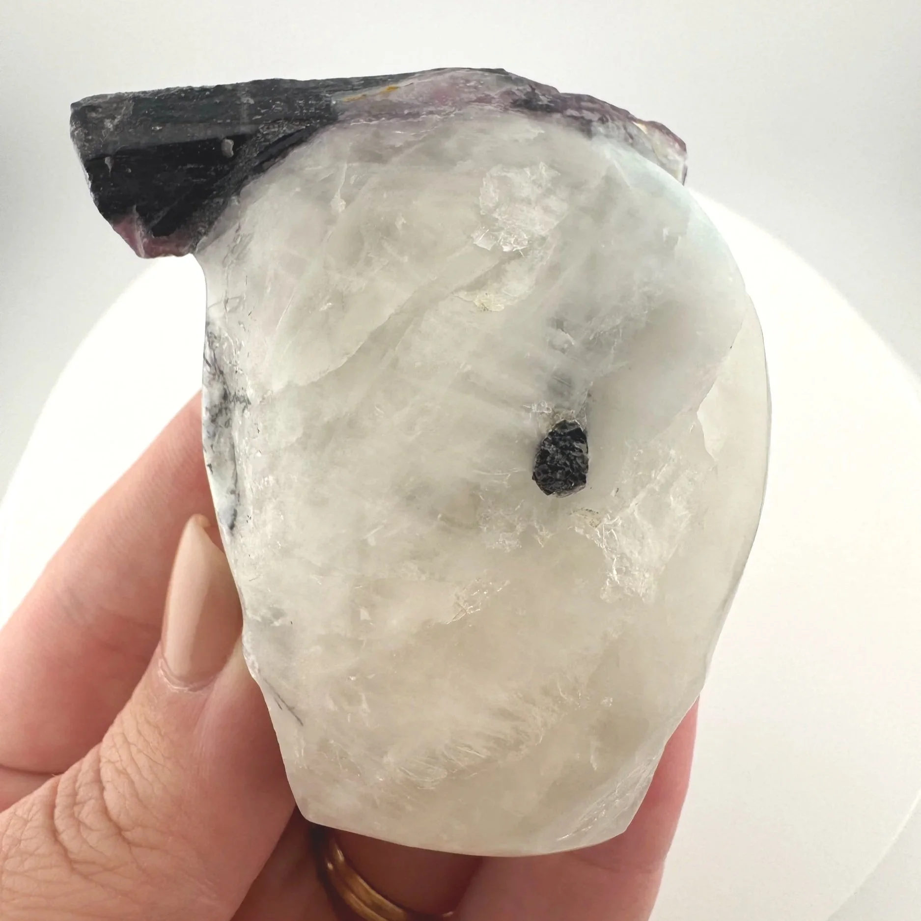 Leandro de Souza Pink Tourmaline in Feldspar Palm Skull