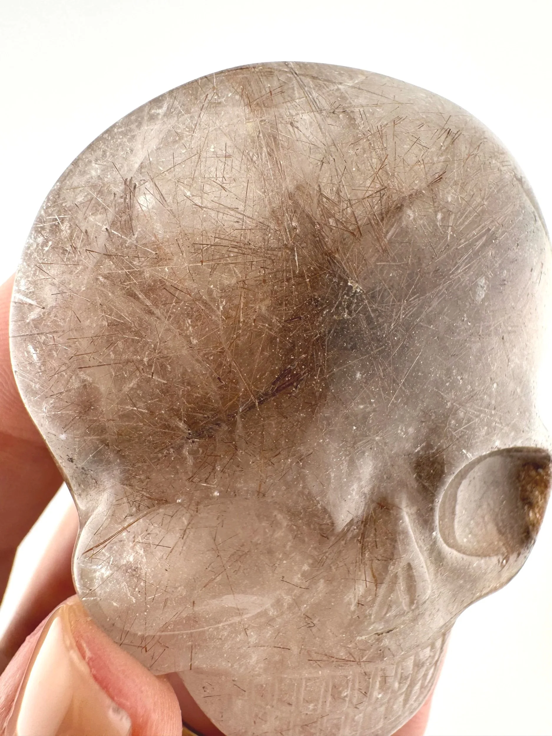 Leandro de Souza Red Rutile in Quartz Palm Skull
