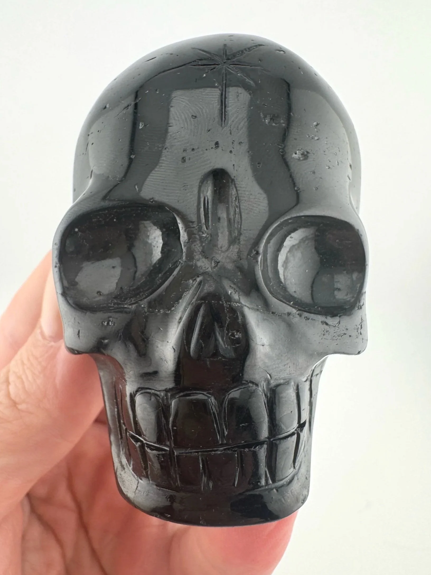 Leandro de Souza Blue Tourmaline Shaman Twin Flame Palm Skull