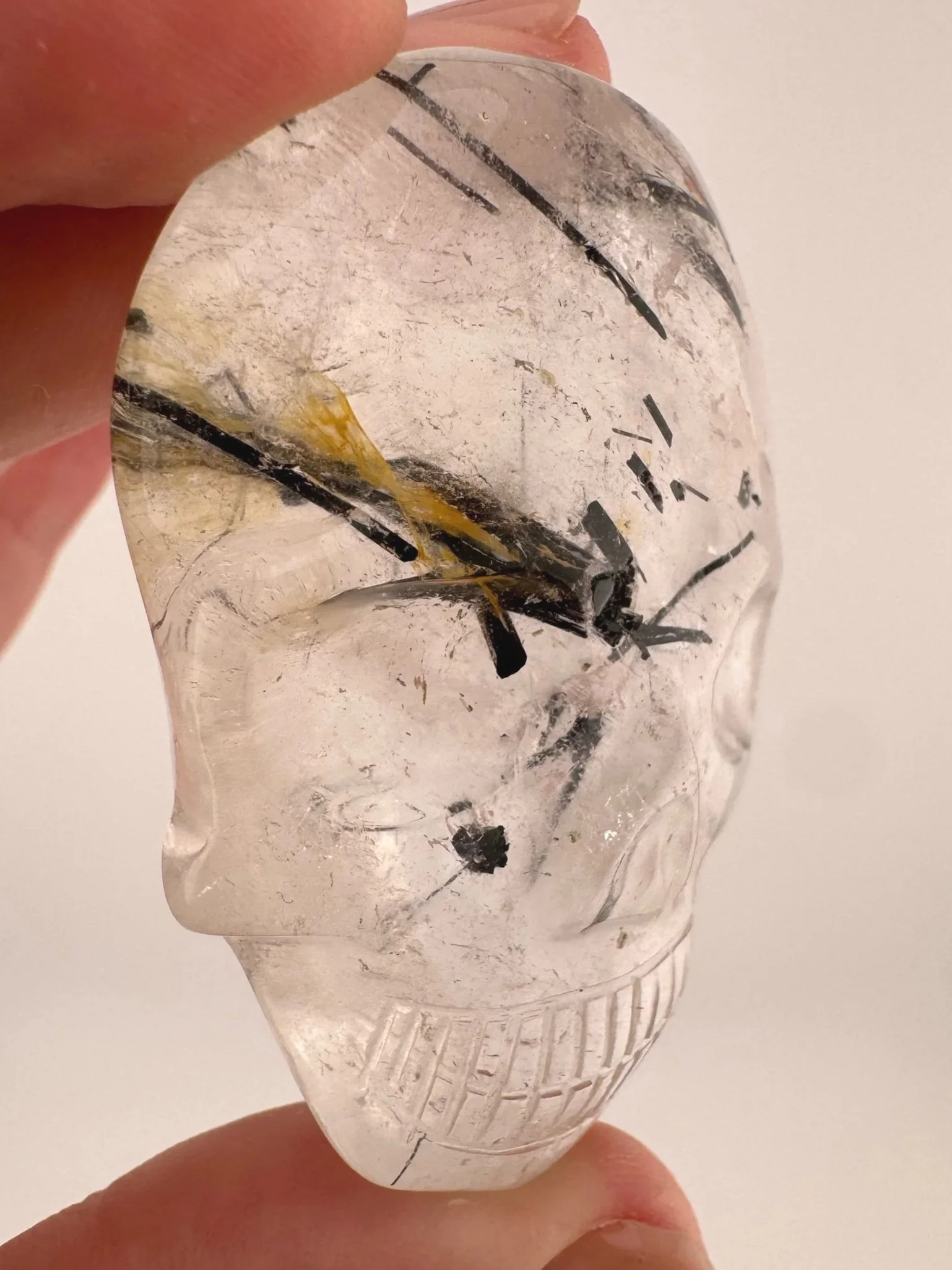 Leandro de Souza Black Tourmaline in Quartz Palm Skull