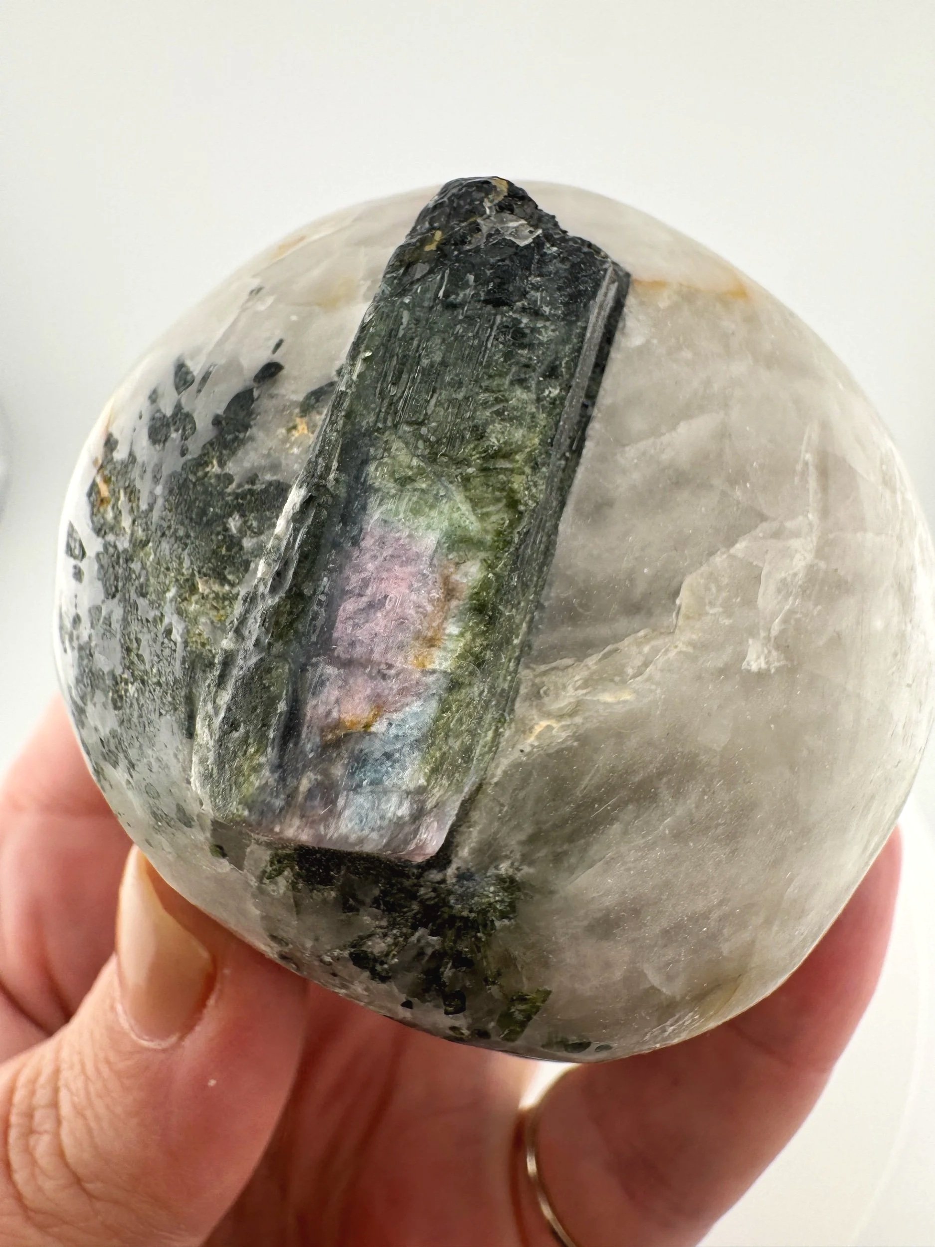 Leandro de Souza Watermelon Tourmaline on Quartz Skull