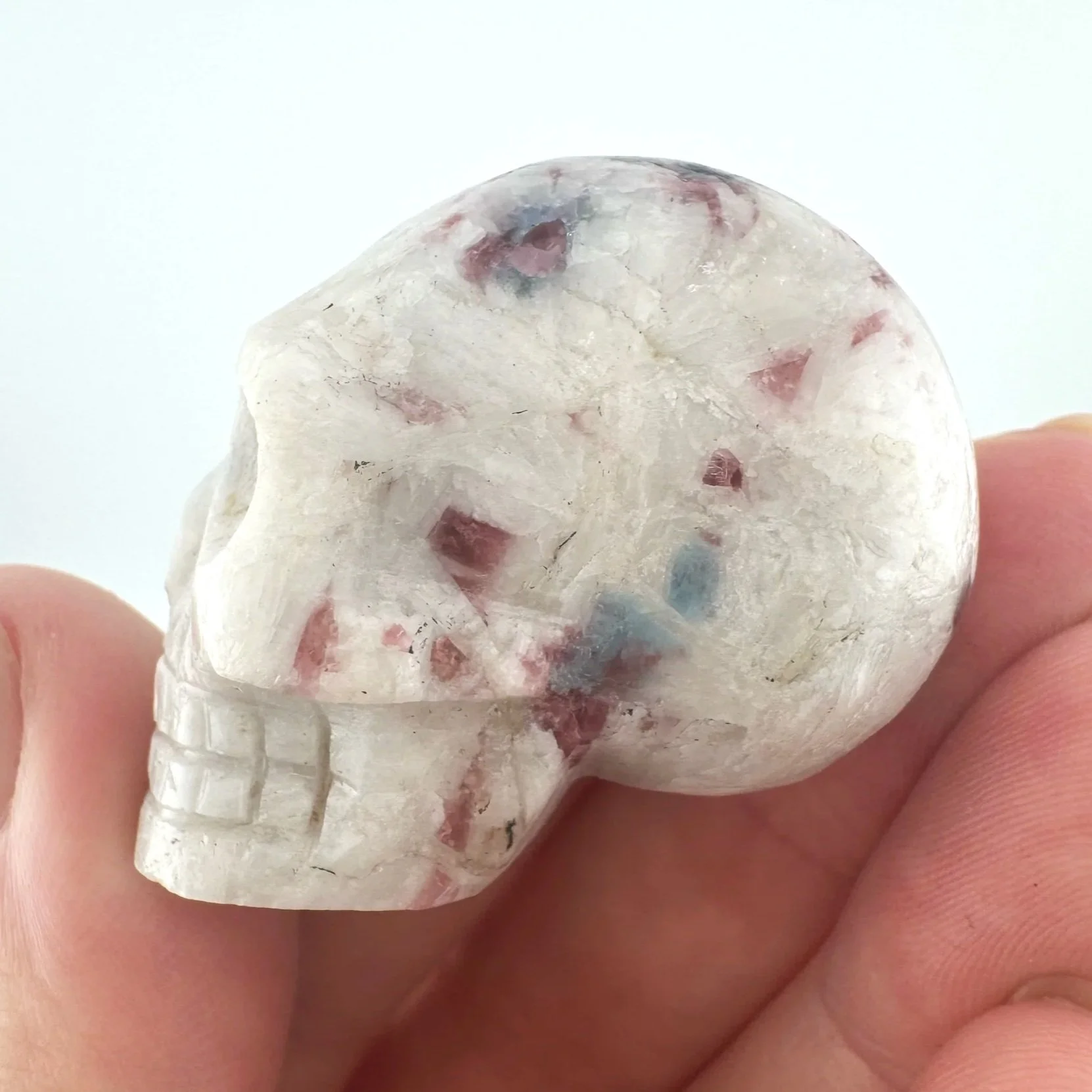 Leandro de Souza Pink and Blue Tourmaline in Feldspar Skull
