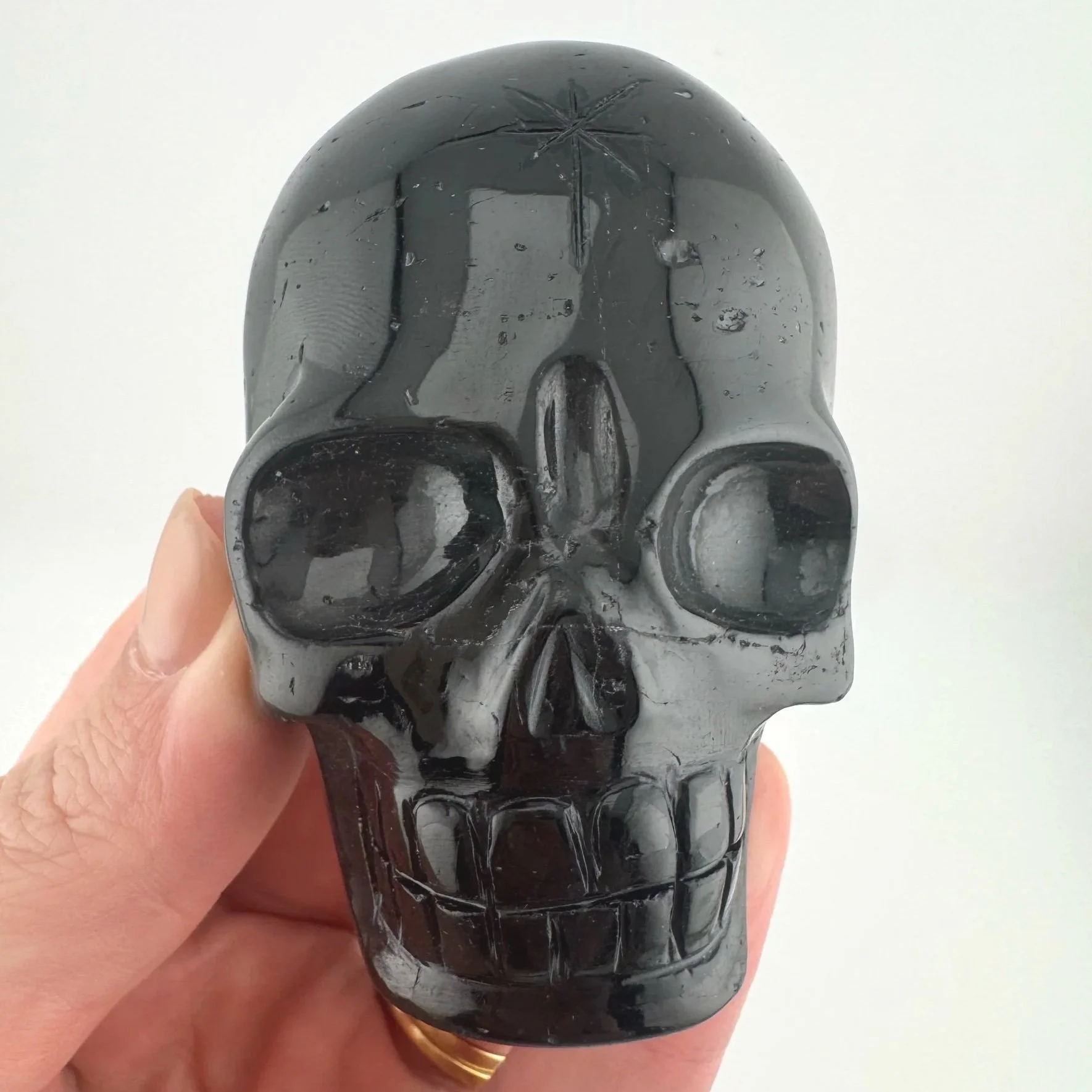 Leandro de Souza Blue Tourmaline Shaman Twin Flame Palm Skull