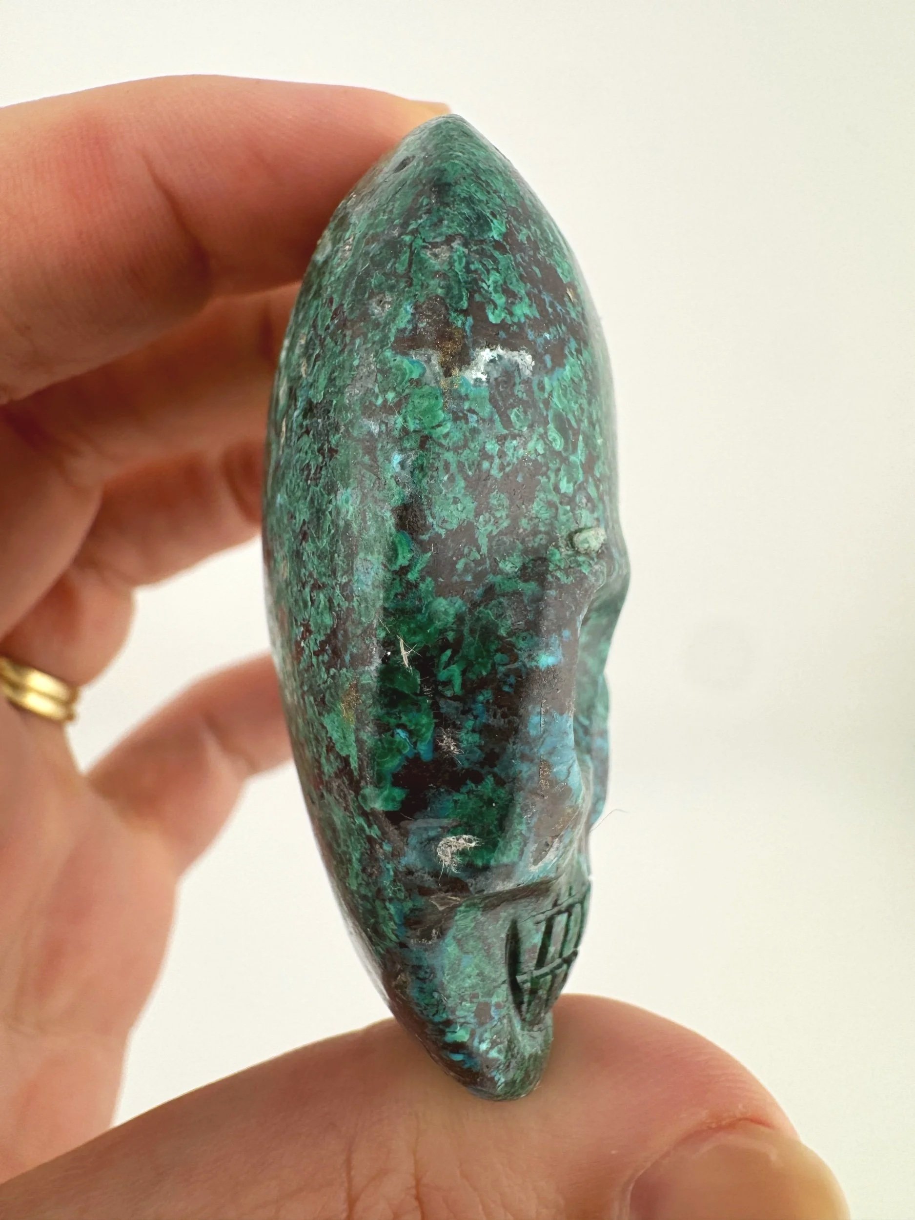 Leandro de Souza Malachite Chrysocolla Magical Child Palm Skull