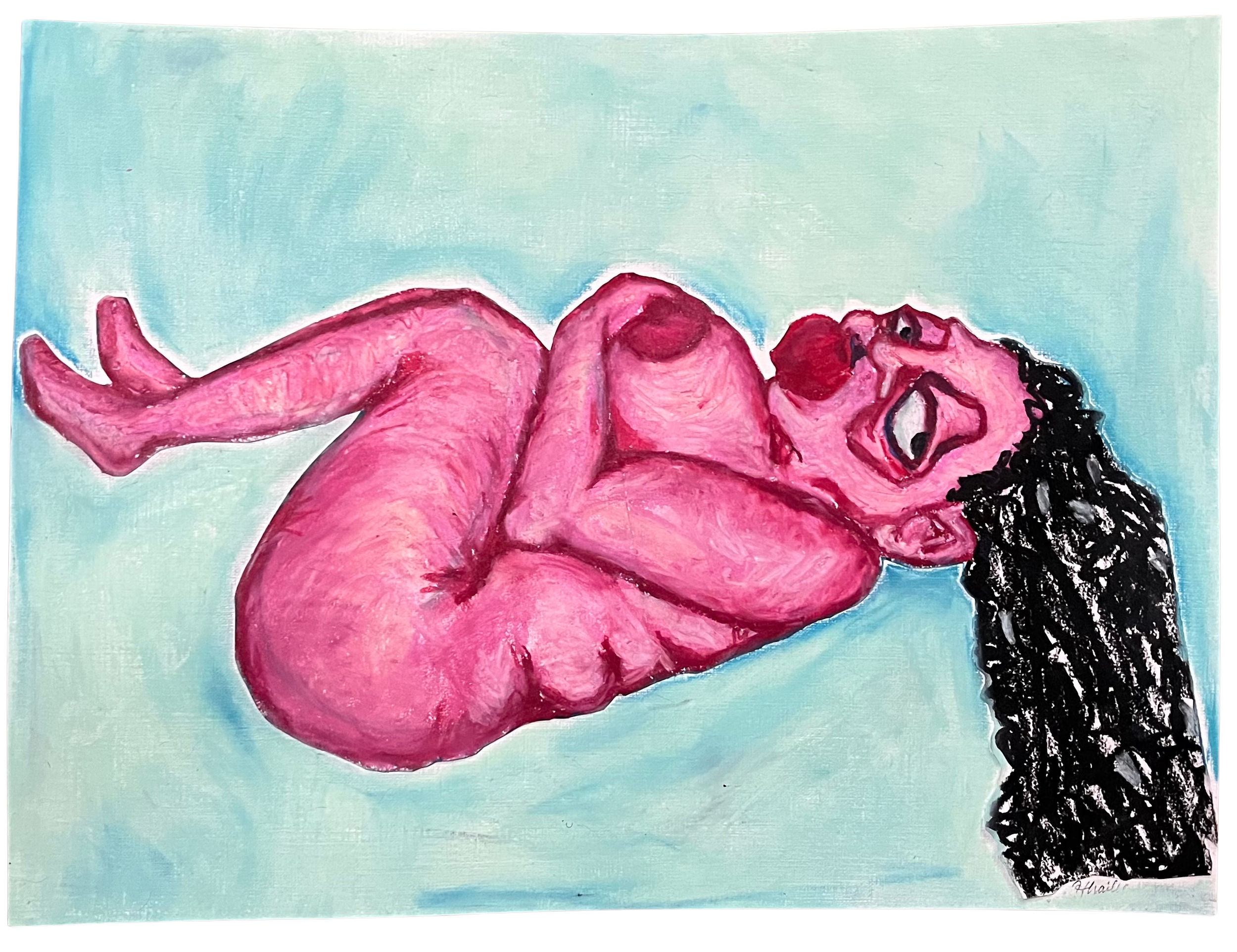DINNER commission  oil pastel paint marker and canvas paper.