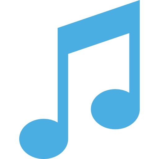 Blue musical note symbol on a black background. Music icon.