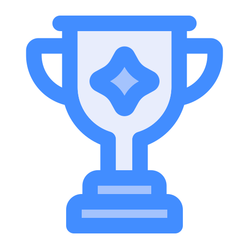 A blue trophy cup with a diamond-shaped design on the front.