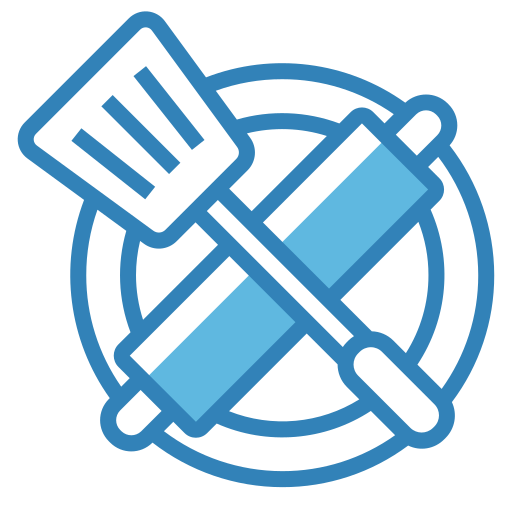 Grill spatula and rolling pin crossed inside a circle. Cooking icon.