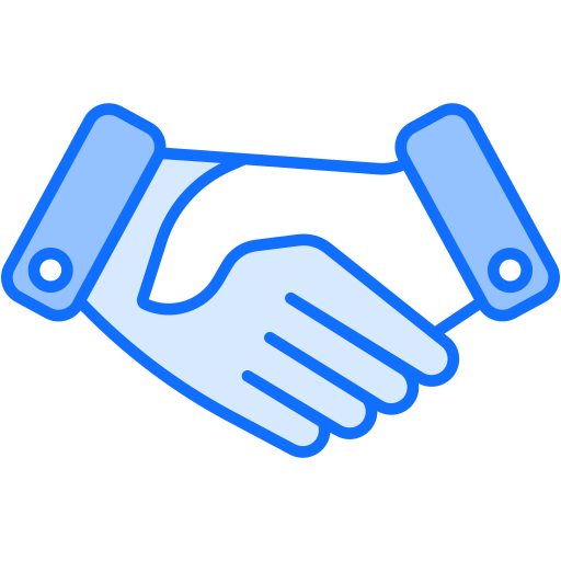 Illustration of two hands shaking, symbolizing agreement or partnership.