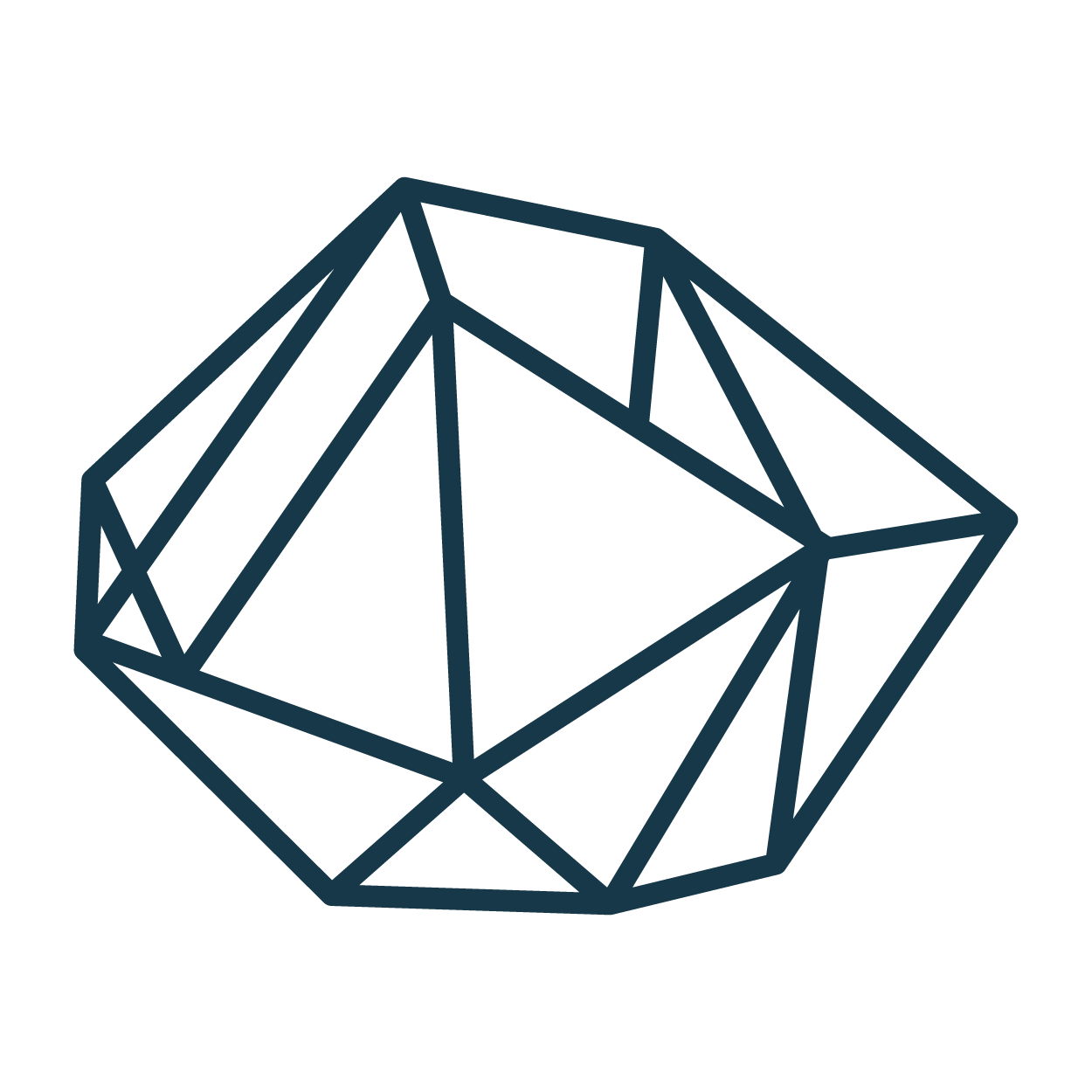 Eine digitale, geometrische Darstellung eines Diamanten, bestehend aus Linien auf schwarzem Hintergrund.