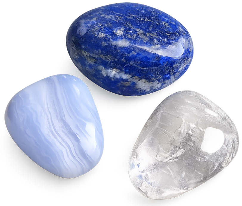 Chalzedon, Lapislazuli und Bergkristall