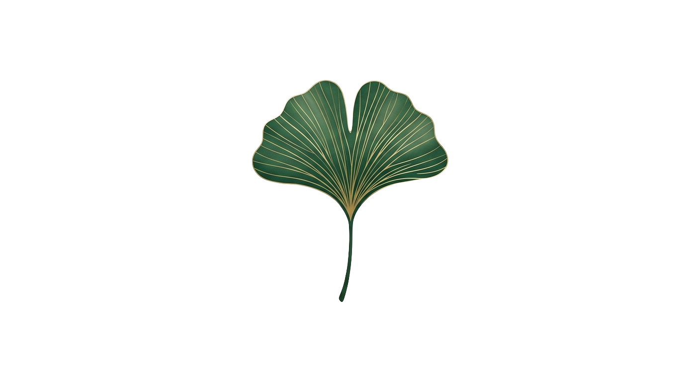 Ein schönes grünes Ginkgo-Blatt mit zarten goldfarbenen Linien.