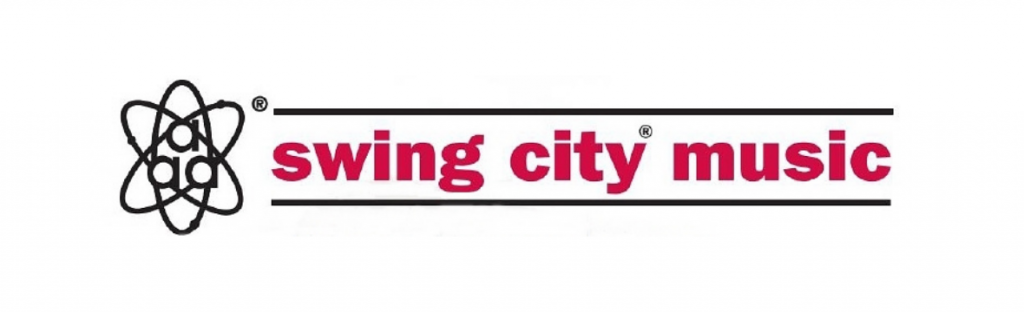 Swing City Music logo with an atomic symbol and bold red text