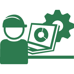 Icon of a person with a gear and a computer screen, representing technical support or IT management.