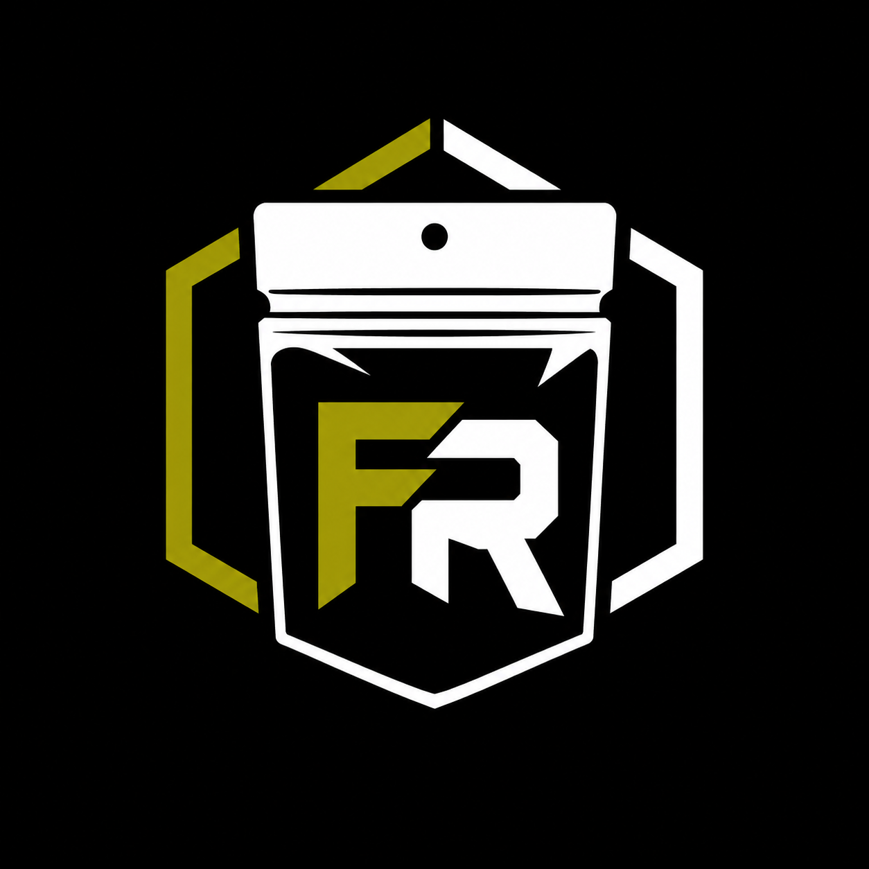 Logo featuring a mylar resealable bag with the letters 'FR' on it, surrounded by a hexagonal shape, on a black background.