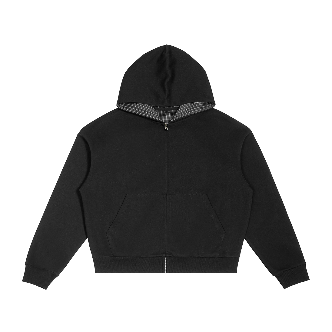 Contrast Plaid Boxy Zip Hoodie-dontbedumbxto0n