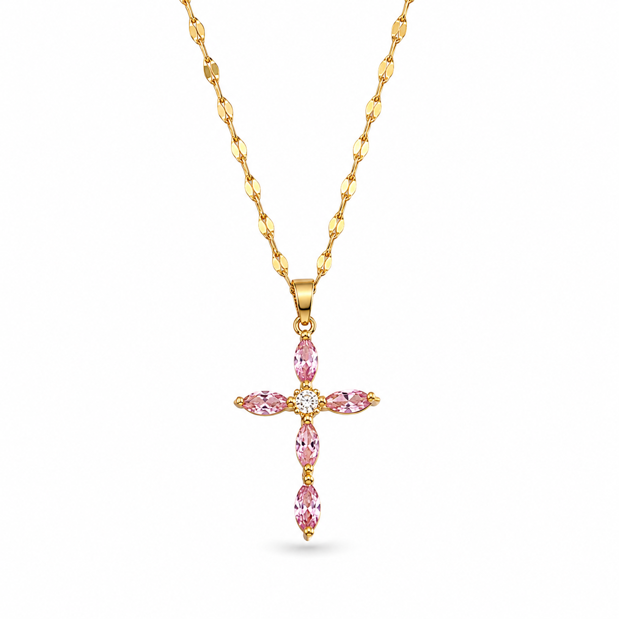 Pink cross necklace