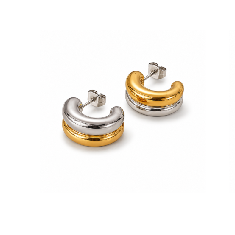 Golden-silver double hoop earrings