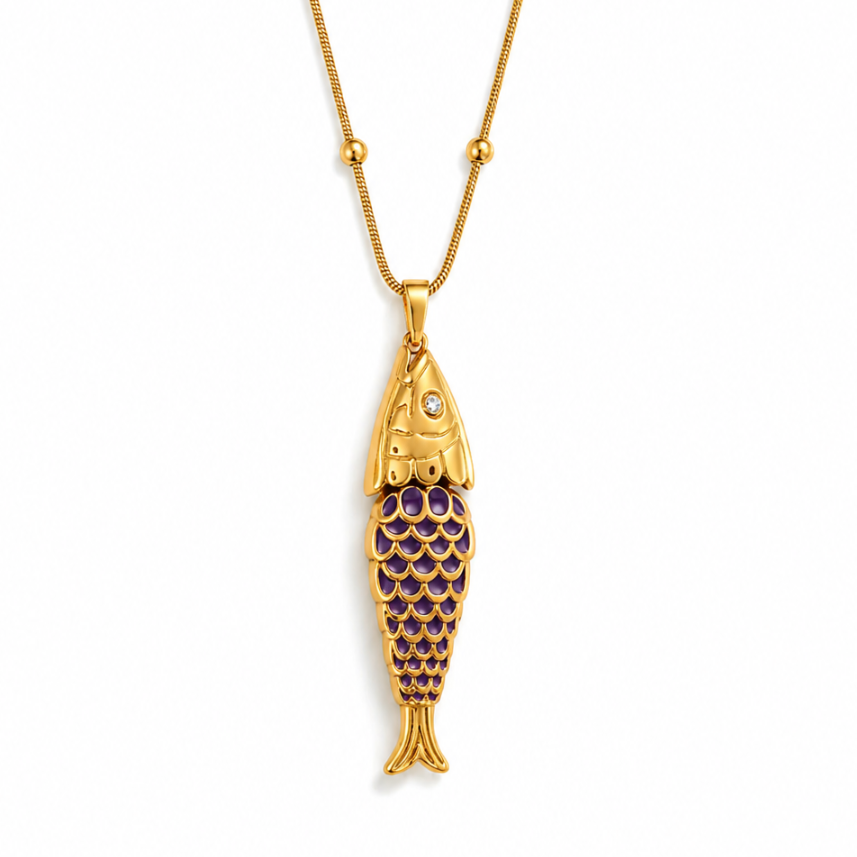 Purple fish necklace