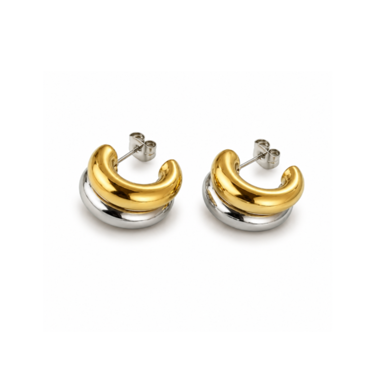 Small golden-silver double hoop earrings