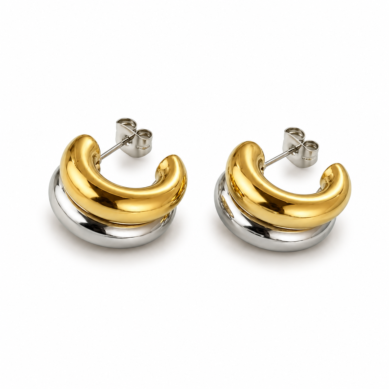 Small golden-silver double hoop earrings
