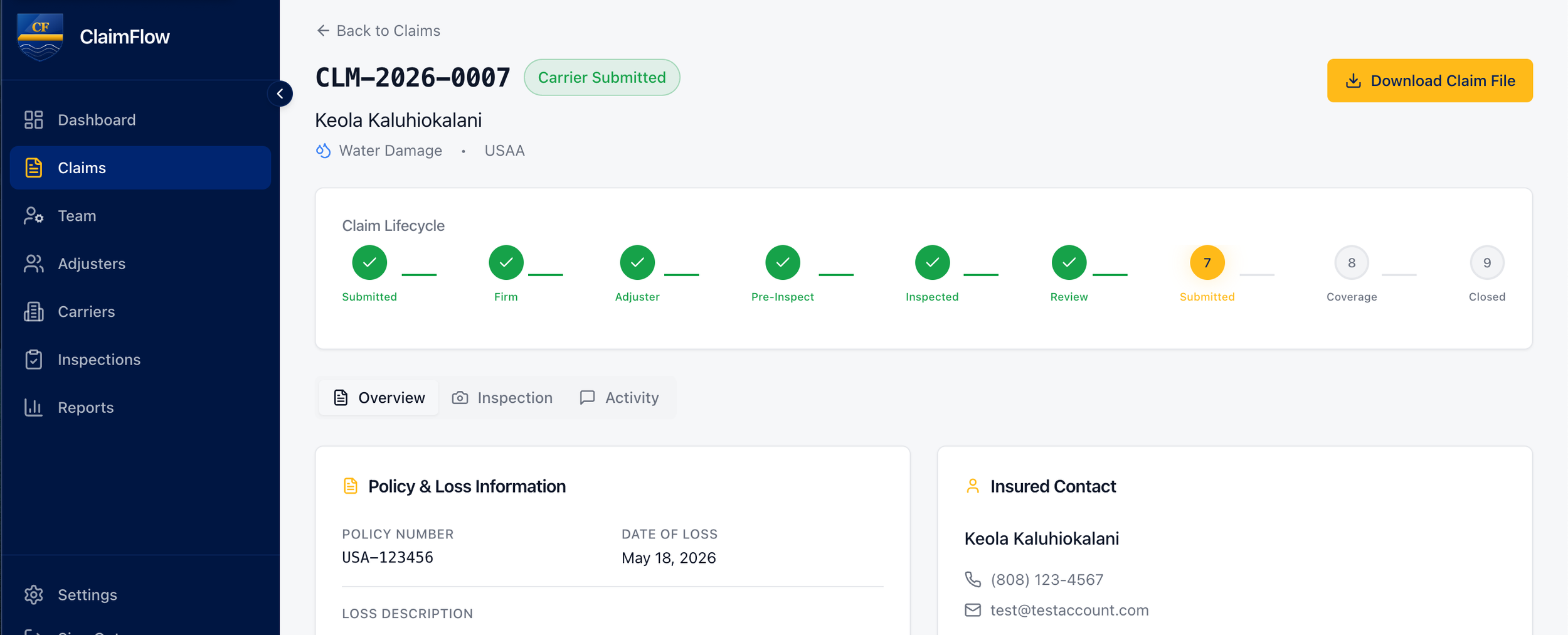 LPT Adjusters proprietary software named ClaimFlow
