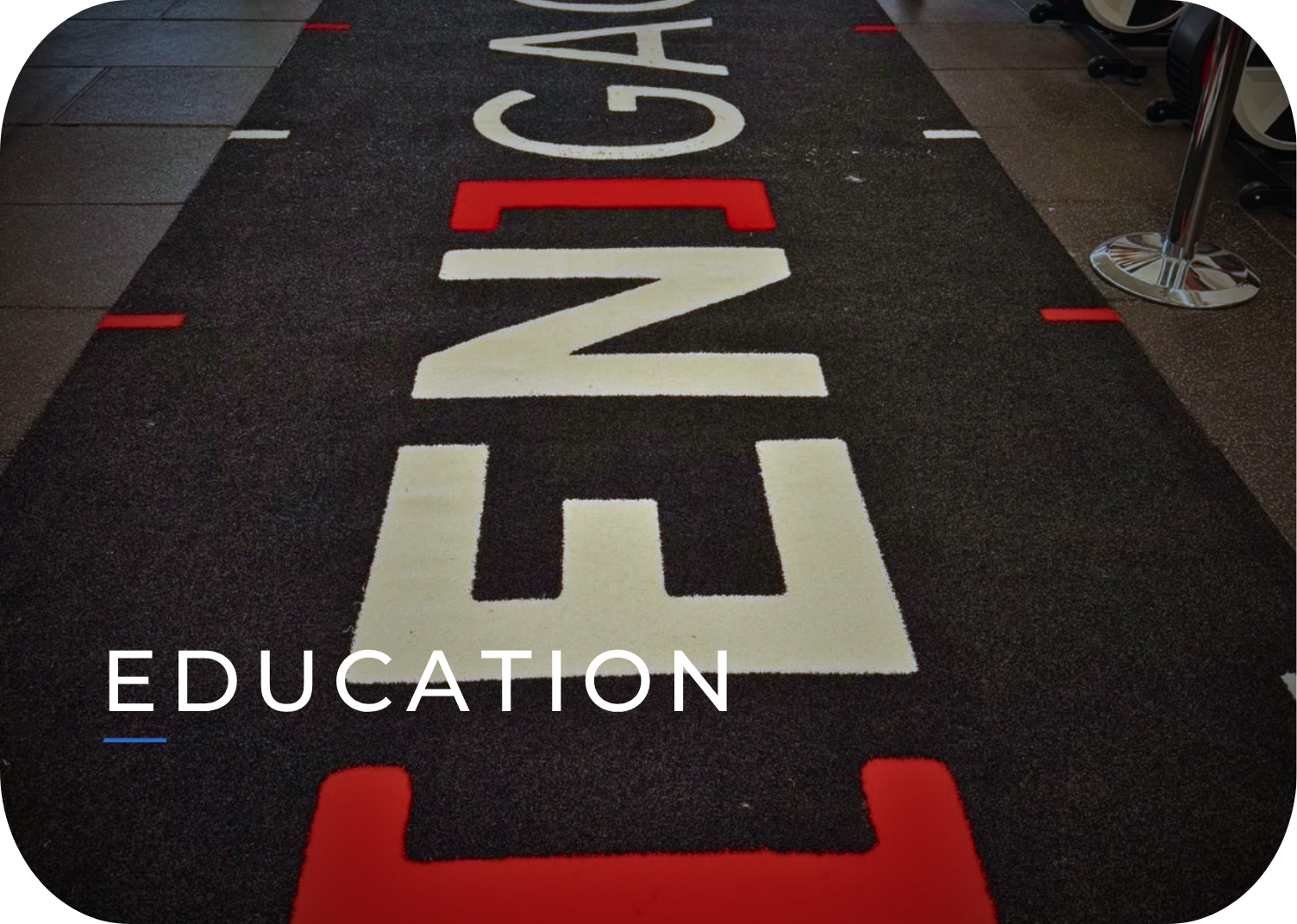 A black carpet with the word "ALZHEIMER" written in large white letters, with the part "AL" highlighted in red, and the word "EDUCATION" written in white lowercase letters across the bottom.