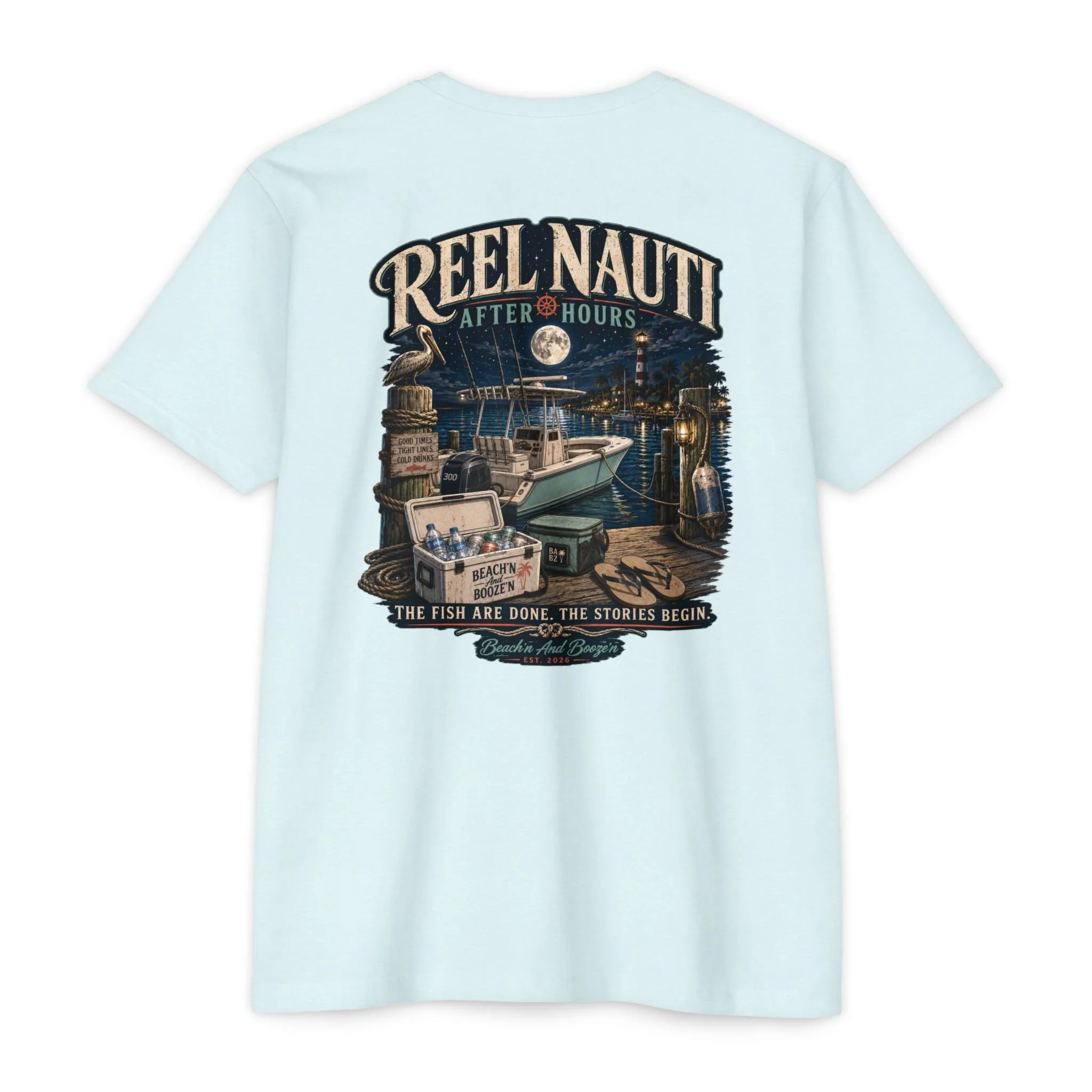 Reel Nauti 'After Hours' Fishing T-Shirt — Vintage Boat Harbor Graphic