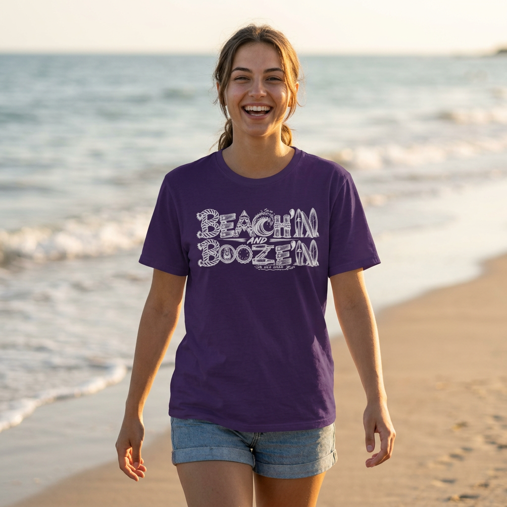 2 Sides 1 Story in White—Beach'n and Booze'n T-Shirt