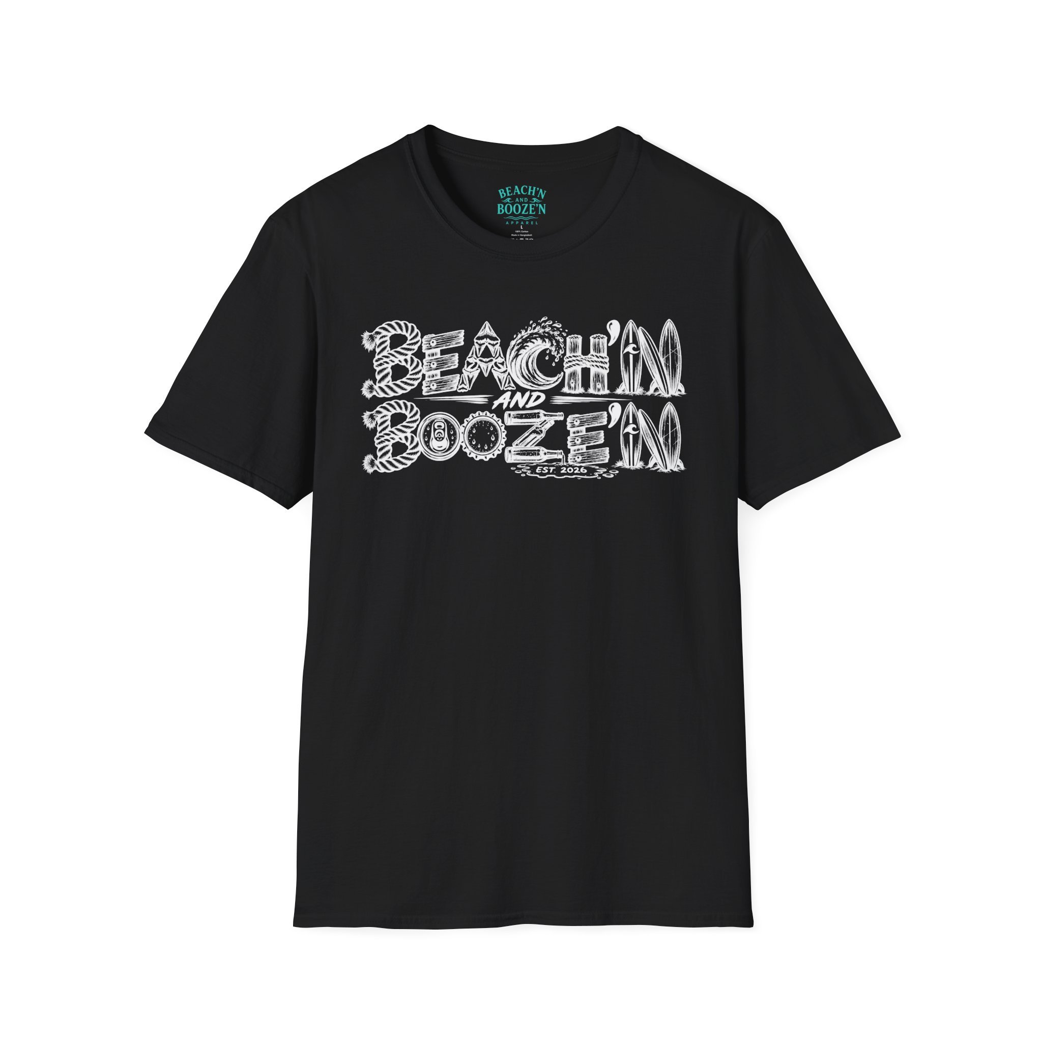 2 Sides 1 Story in White—Beach'n and Booze'n T-Shirt