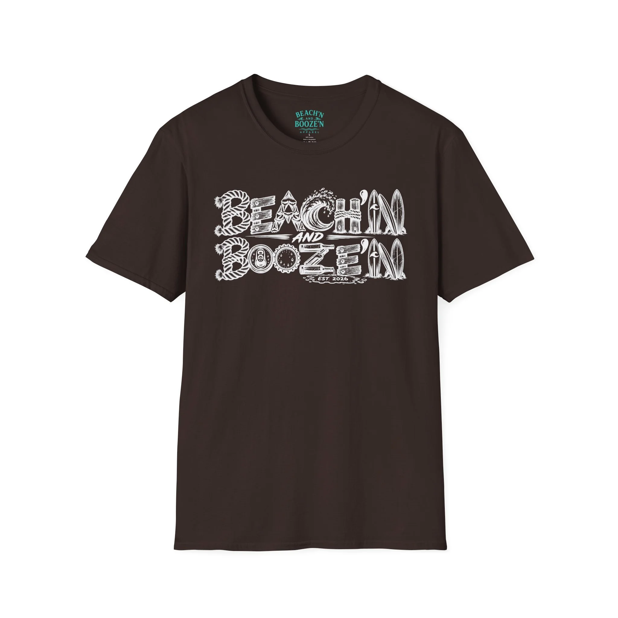 2 Sides 1 Story in White—Beach'n and Booze'n T-Shirt