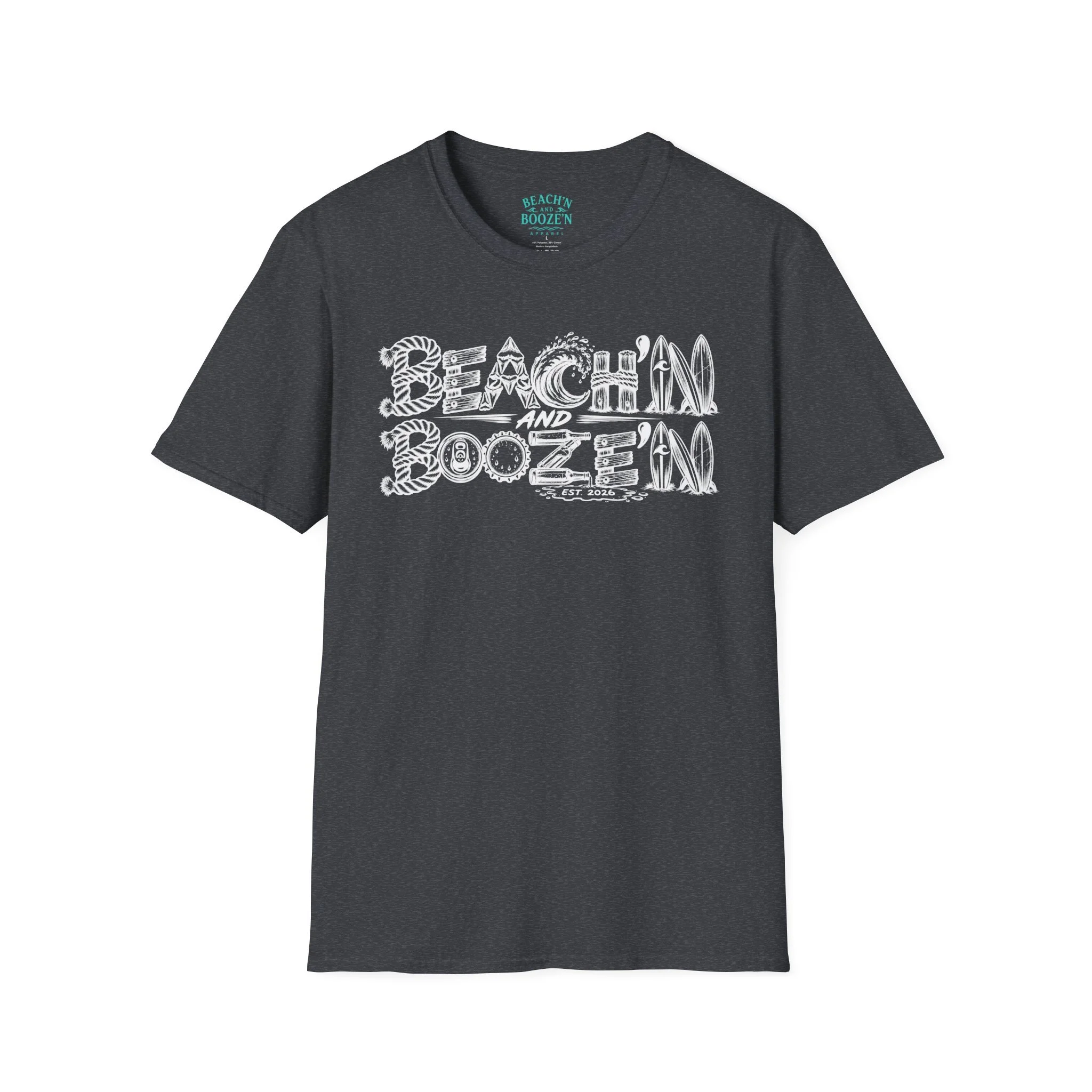 2 Sides 1 Story in White—Beach'n and Booze'n T-Shirt