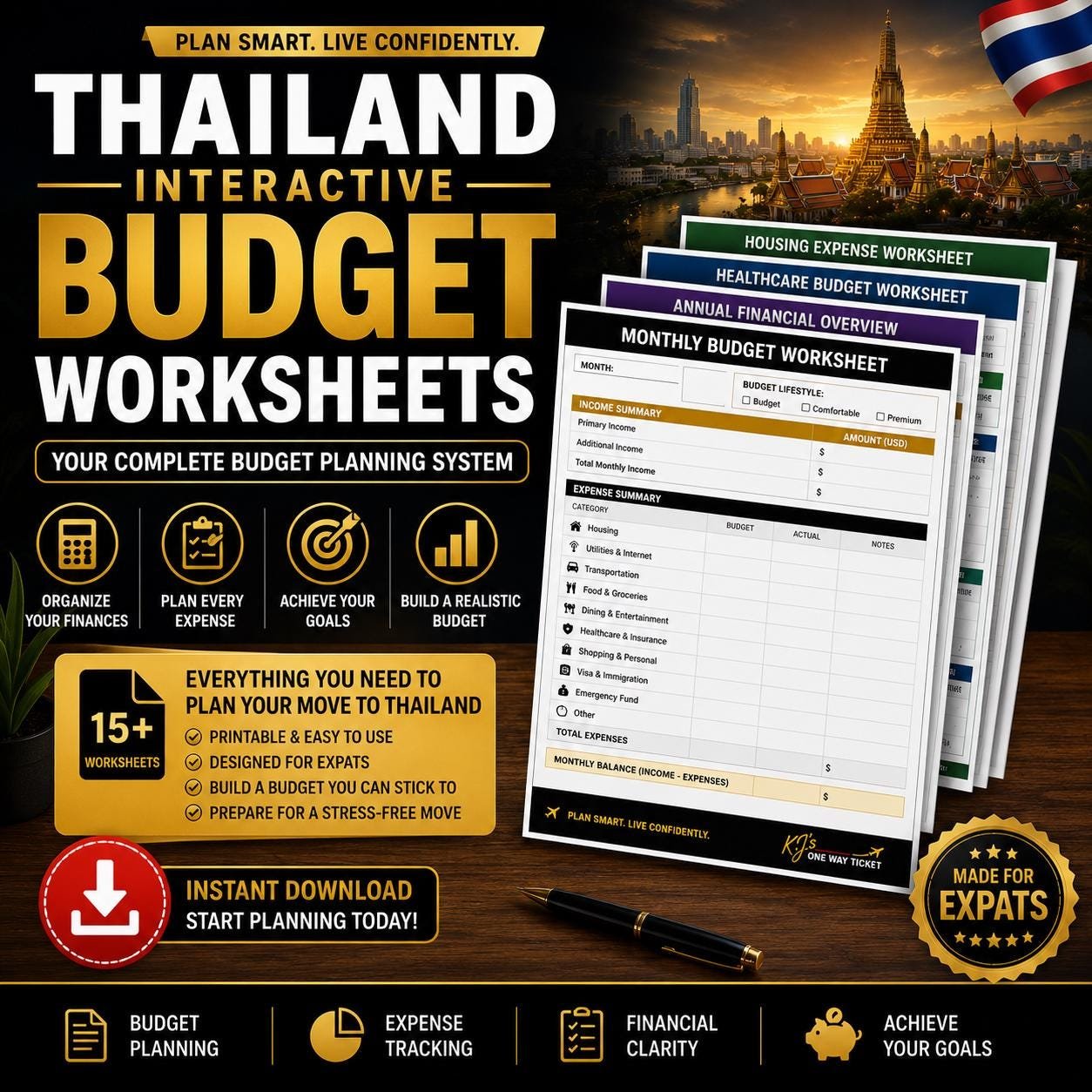 Thailand Relocation Budget Worksheets | Expat Financial Planner (Printable PDF)
