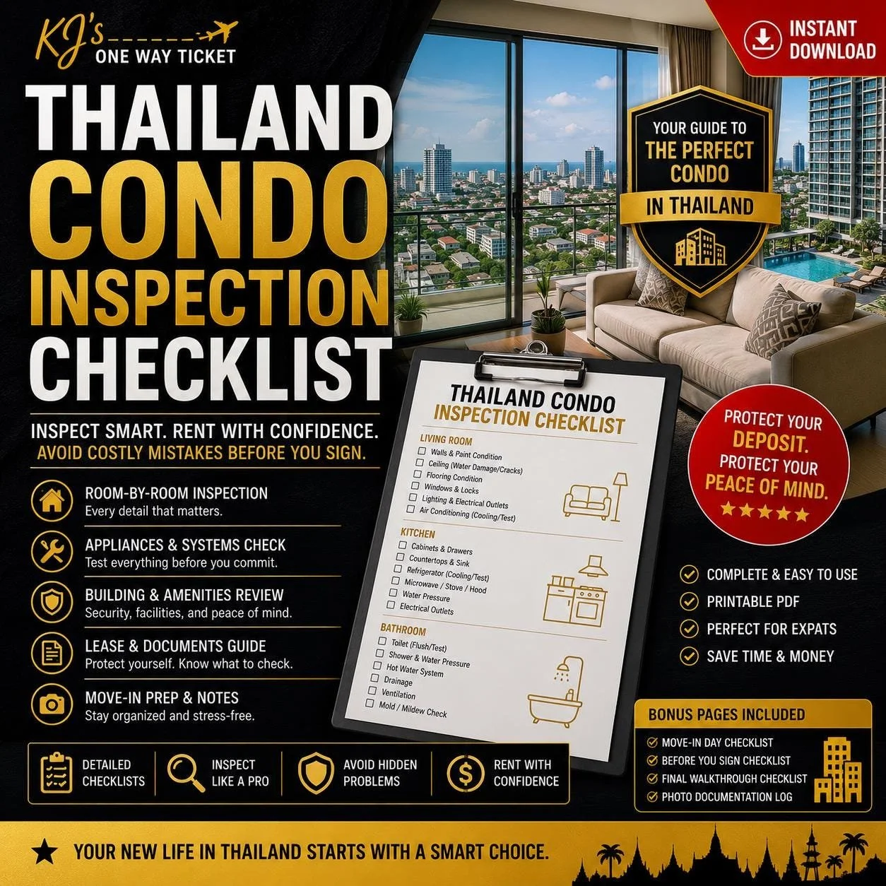 Thailand Condo Inspection Checklist | Rental Guide, Expat PDF (Instant Download)