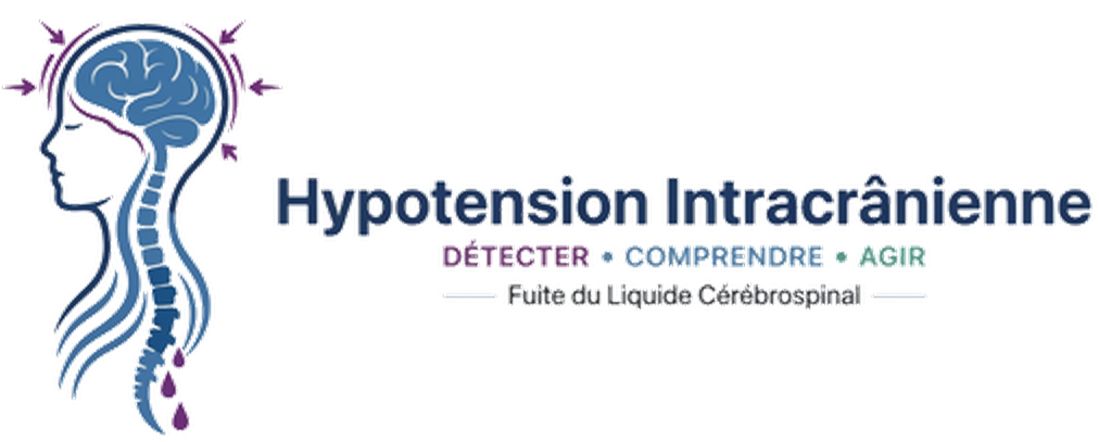 Logo avec un cerveau stylisé dans une silhouette humaine et le texte 'Hypotension Intracrânienne'