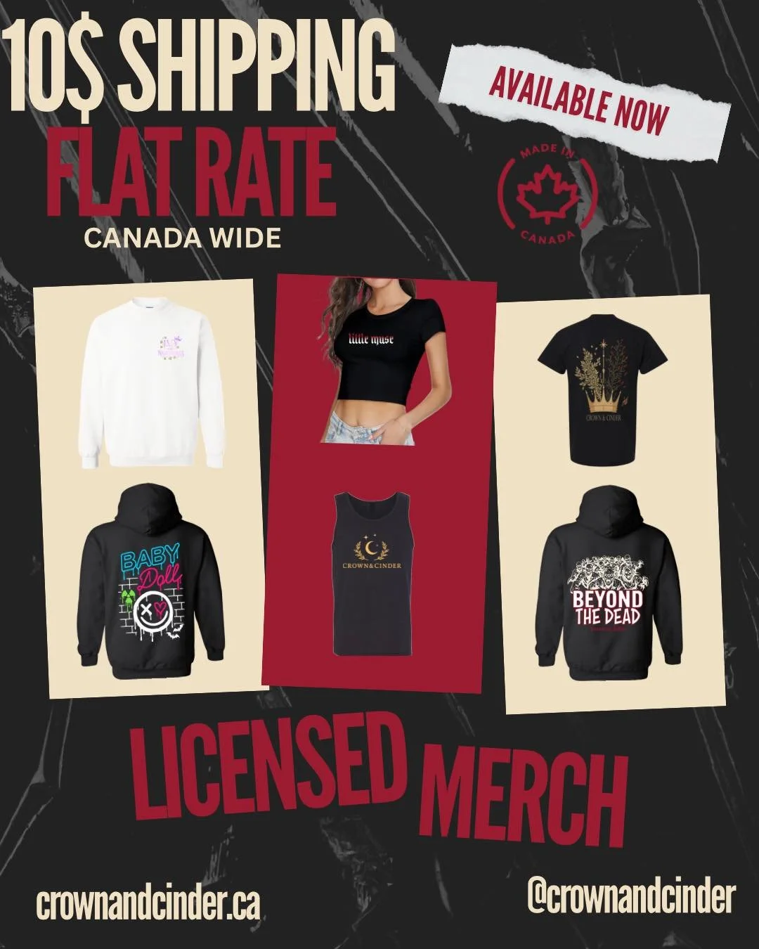 Shipping just got a whole lot better 📦

We&rsquo;re now offering $10 FLAT RATE SHIPPING on orders! 🖤

More merch. Less spent on shipping. Exactly how it should be.

Shop Crown &amp; Cinder and get your favourites delivered for just $10 flat rate sh