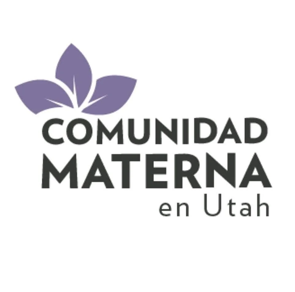 Logo for Comunidad Materna en Utah featuring a purple stylized flower above the text.