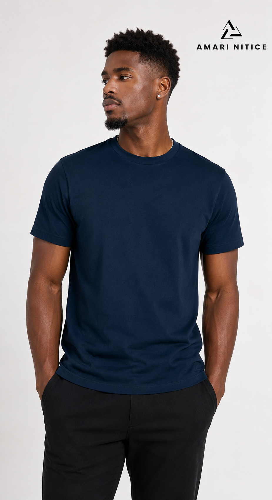 Navy blue men cotton shirt model.png