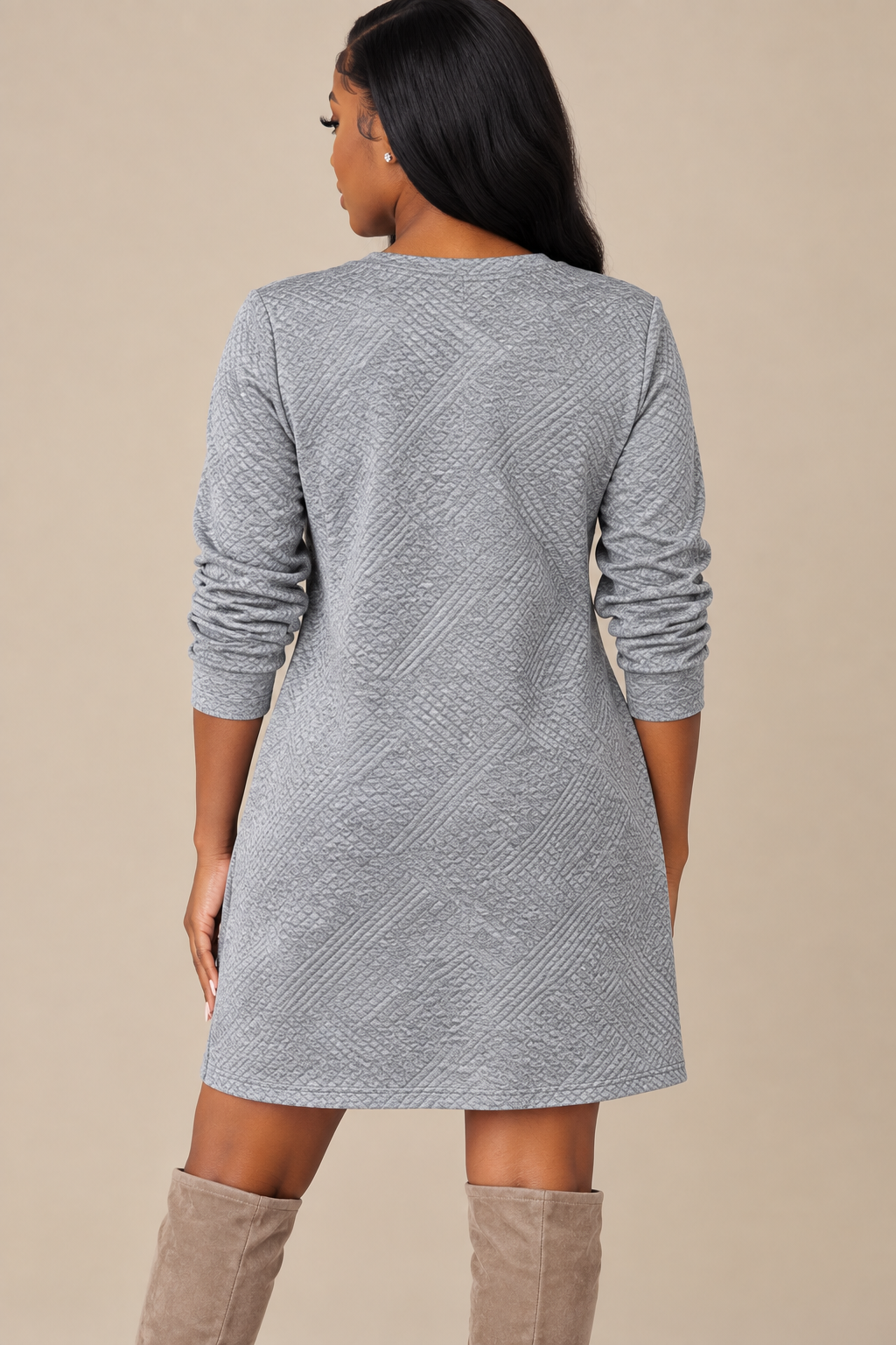 Gray textured Fall Mid knee Dress