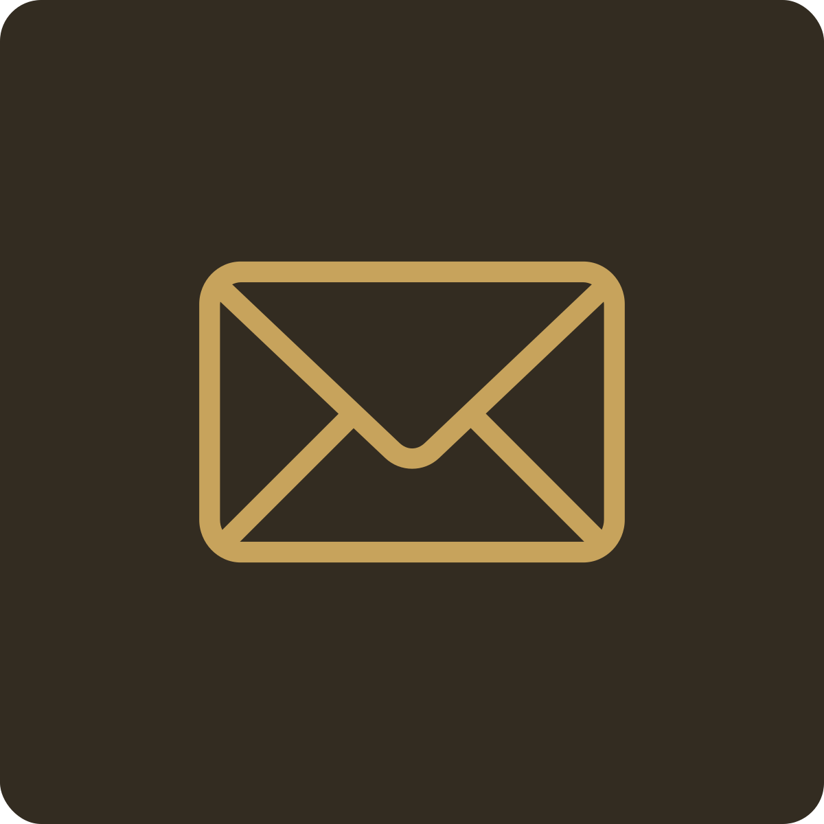 Gold outline of an envelope icon on a dark background.