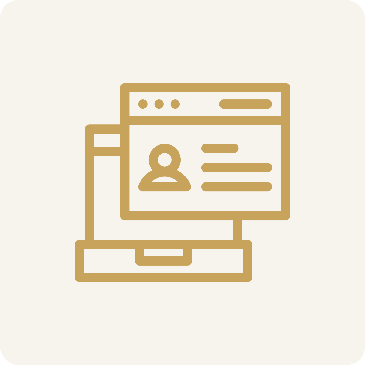 Icons of a computer screen and a user profile, representing online user profile or account management.