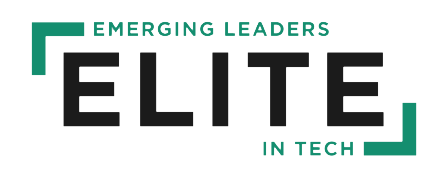 Text-based graphic with the words 'Emerging Leaders in Tech' and 'Elite' in bold, black letters, with green accents.
