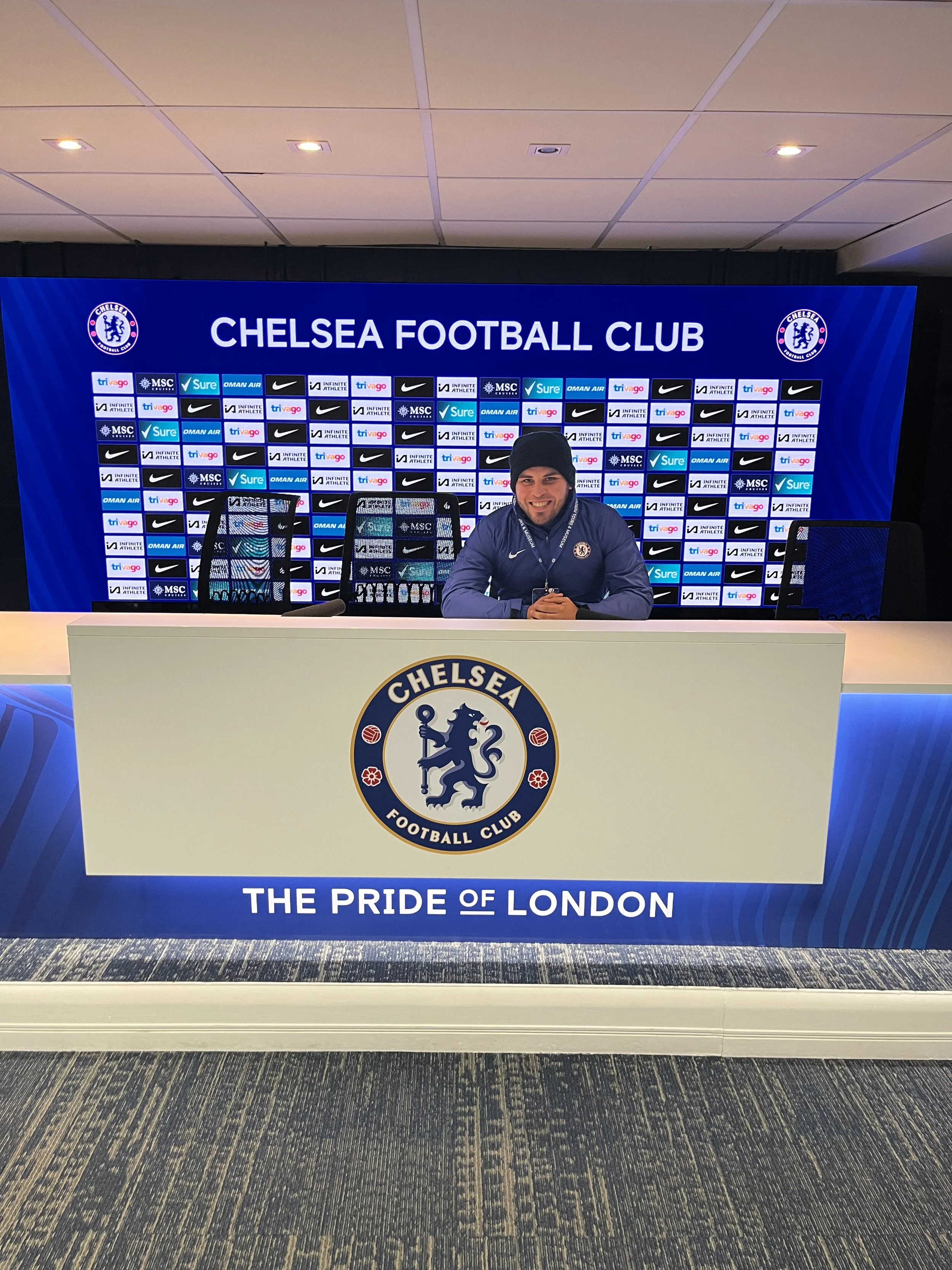 Coach Christian Acevedo picture of his coaching education course at Chelsea FC in London.