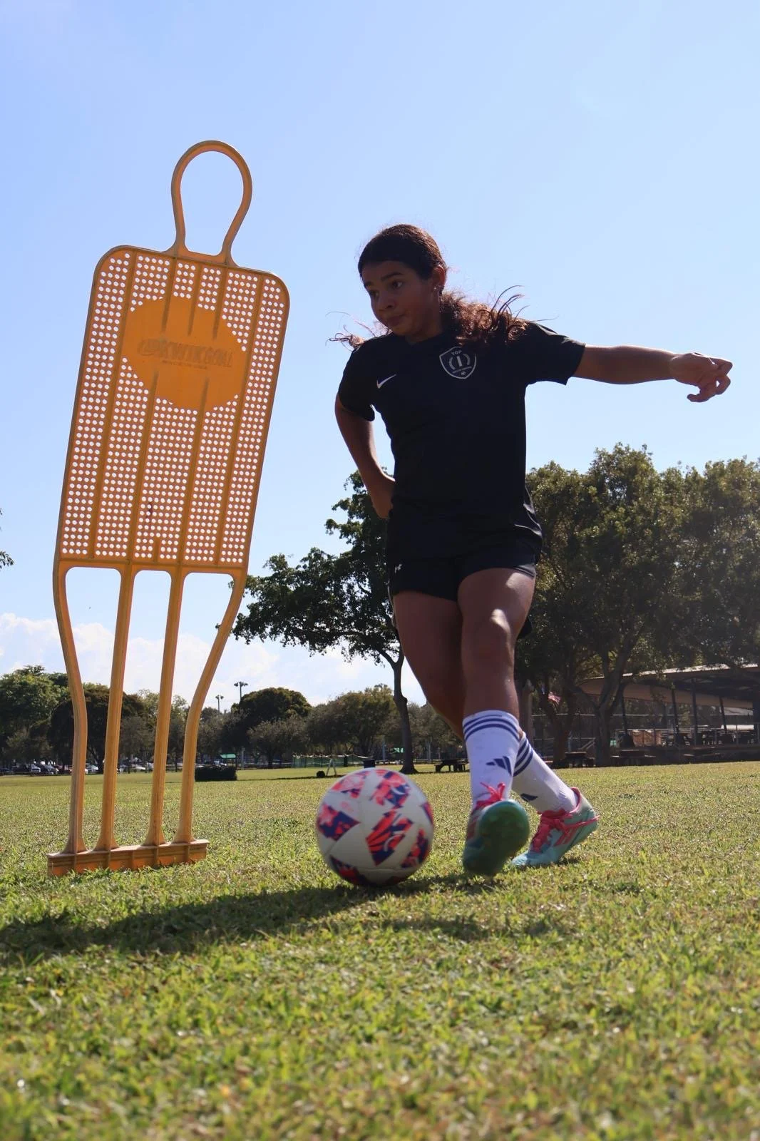 Young girl soccer player developing technical skills during a Top 1 Soccer Training clinic