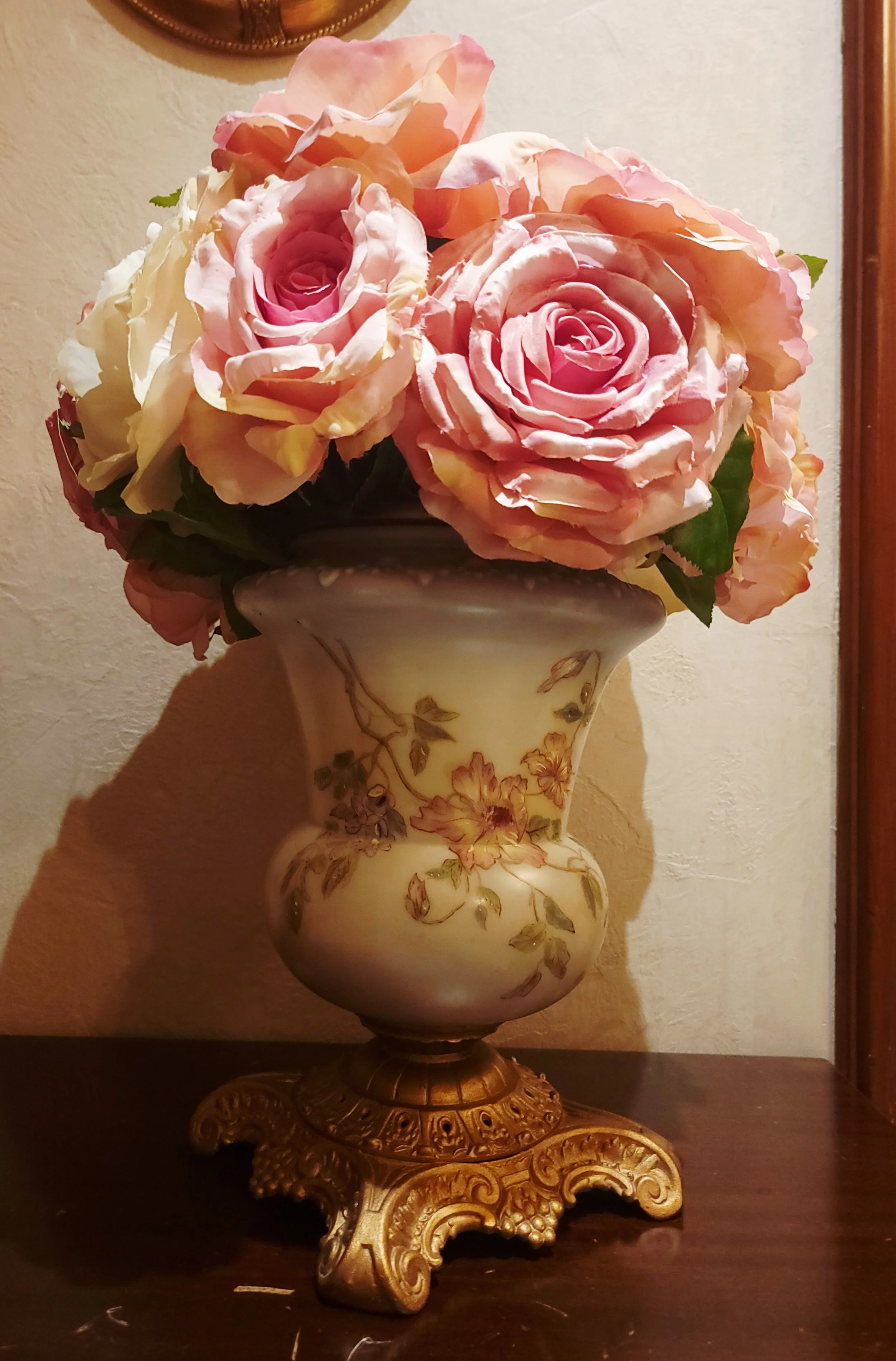 Victorian-Style Porcelain and Bronze Floral Vase