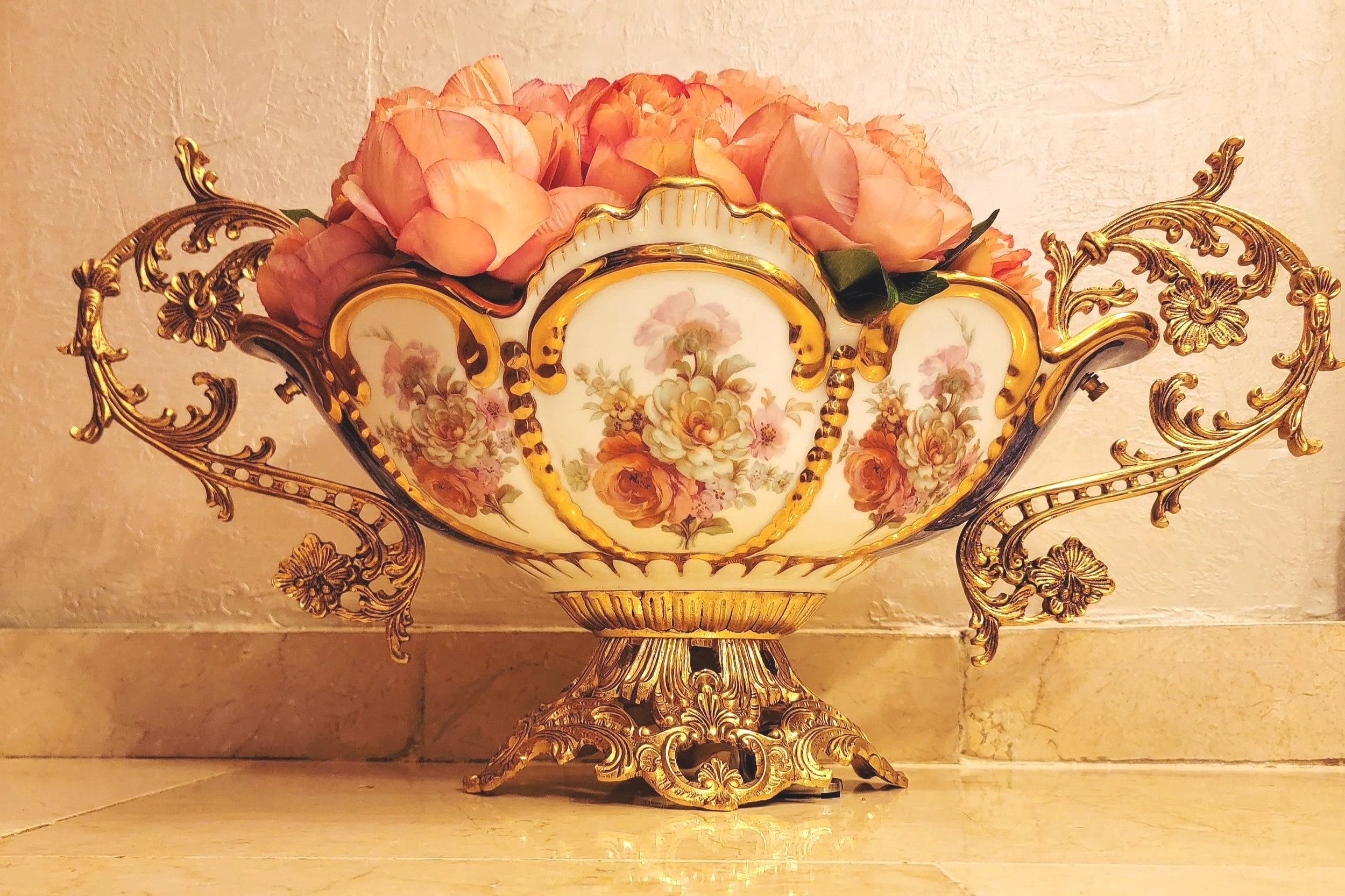 Elegant Handpainted Floral Centerpiece- 21" x 9"