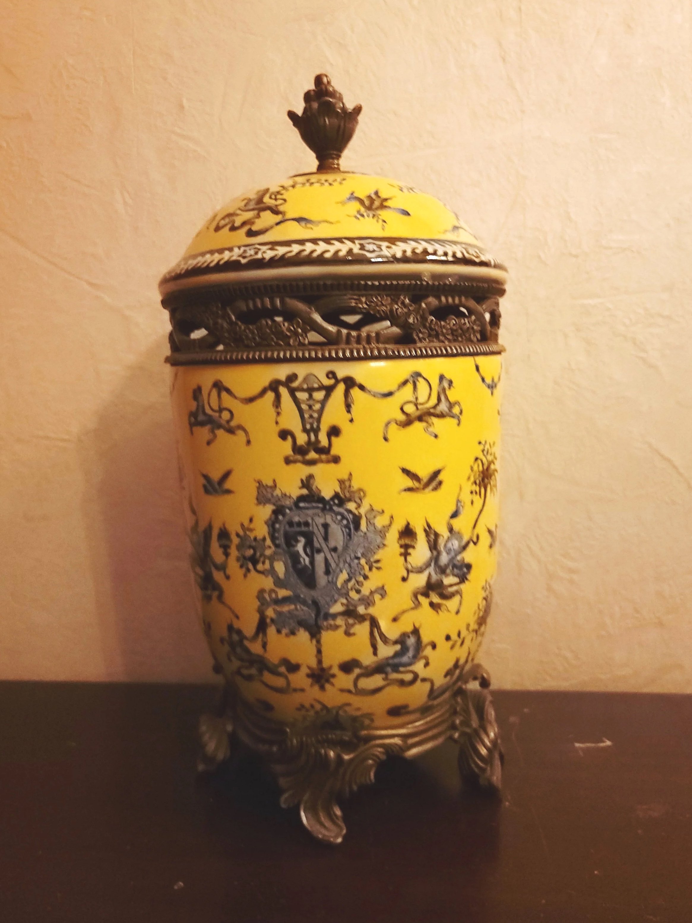 Chinese Porcelain Yellow Ginger Jar with Brass Mounts