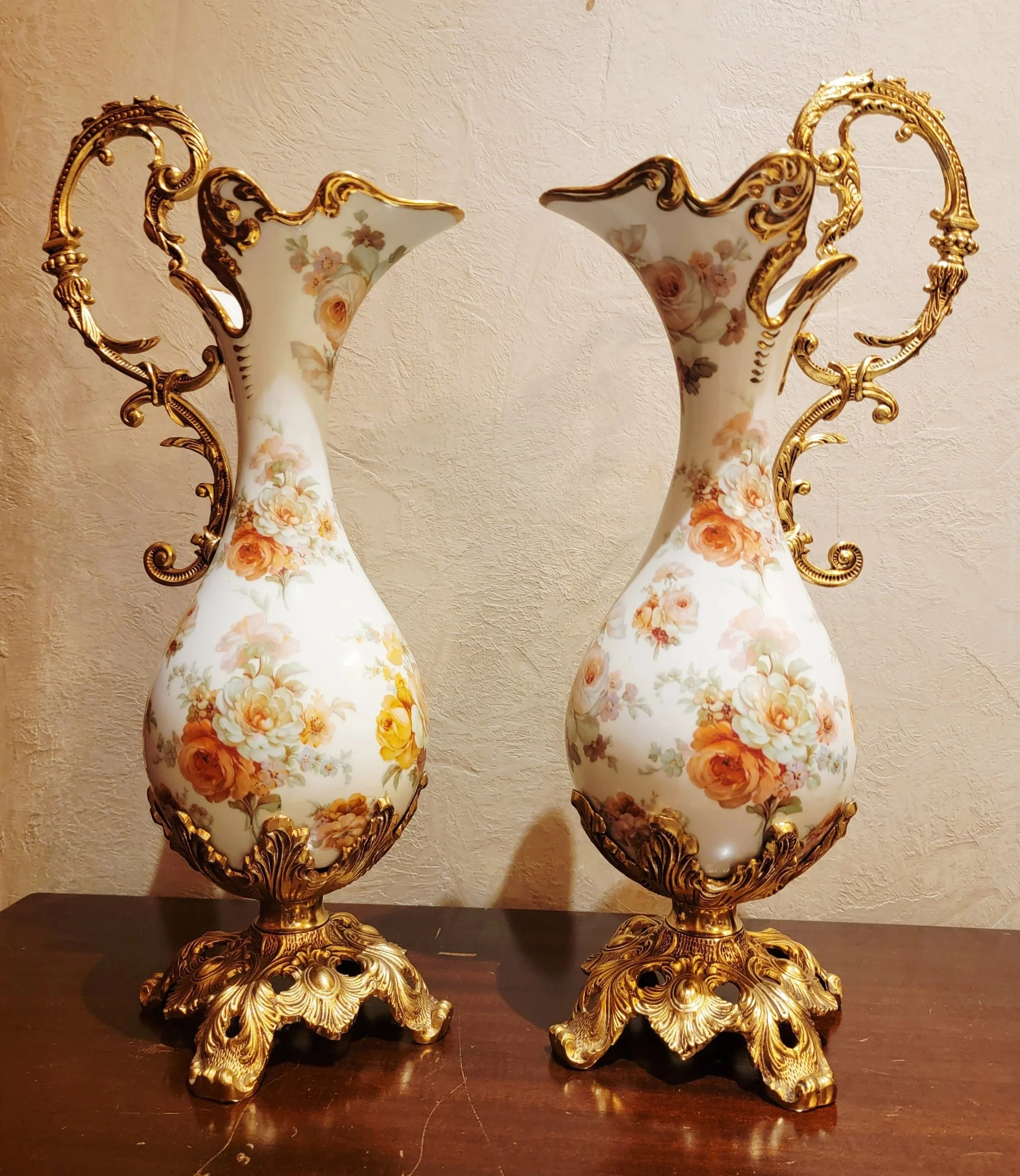 Set of 2 Handpainted Limoges Floral Vases