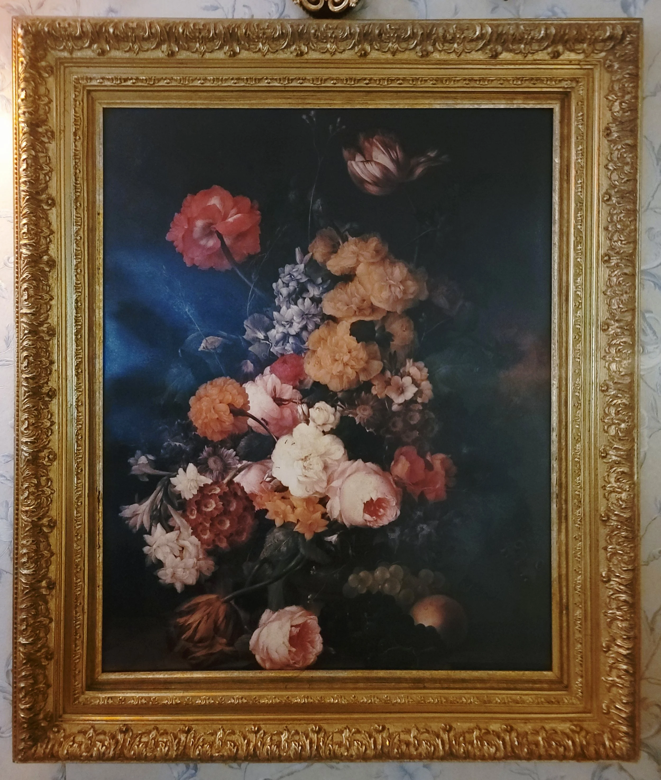 Vintage Dutch Golden Age Floral Still Life Print in Ornate Gold Frame